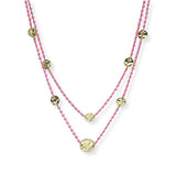 100898, DAINTY HAMMERED ROUND ACCENT BEADED DOUBLE LAYERED NECKLACE