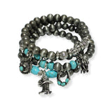 100912, WESTERN COWBOY THEME NAVAJO BEADED MULTI LAYERED STRETCH BRACELET