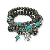 100913, WESTERN THEME NAVAJO BEADED MULTI LAYERED STRETCH BRACELET