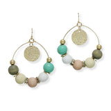 100916, ROUND TEXTURED CHARM WITH WOOD BEADED EARRING
