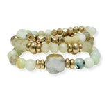 100918, DRUZY STONE MULTI LAYERED SEMI PRECIOUS STONE BEADED STRETCH BRACELET