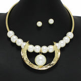 100952, PEARL ACCENT HAMMERED METAL CHOKER NECKLACE