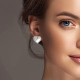 100958, 14K GOLD PLATED, MOTHER OF PEARL HEART CZ DESIGNER INSPIRED STUD EARRING
