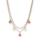 100980, ENAMEL CLOVER CHARM DOUBLE LAYERED NECKLACE