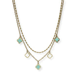 100980, ENAMEL CLOVER CHARM DOUBLE LAYERED NECKLACE