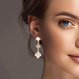100982, CLOVER CRYSTAL RHINESTONE ACCENT DROP DANGLE EARRING