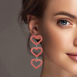 100893, TRIPLE HEART CRYSTAL RHINESTONE DROP DANGLE EARRING