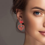 100987, HEART RHINESTONE DANGLE EARRING