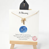 100994, GOLD DIPPED, "A BLESSING" DAINTY CROSS & CUBIC ZIRCONIA CHARM NECKLACE