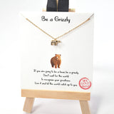 101002, GOLD DIPPED, "BE A GRIZZLY" DAINTY BEAR CHARM NECKLACE