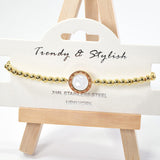 101008, ROMAN NUMERAL ACCENT ROUND STAINLESS STEEL BEADED STRETCH BRACELET