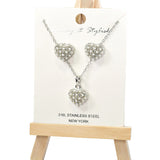 101017, HEART PEARL & RHINESTONE PENDANT NECKLACE