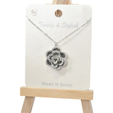 101020, ROSE FLOWER CUBIC ZIRCONIA PENDANT NECKLACE