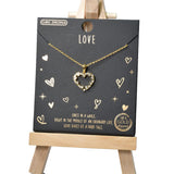 101026, GOLD DIPPED, "LOVE" HEART CUBIC ZIRCONIA CHARM NECKLACE