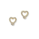 101042, 14K GOLD PLATED, HEART CUBIC ZIRCONIA STUD EARRING