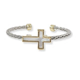 101068, 14K GOLD PLATED, DESIGNER INSPIRED CROSS CUFF CABLE BRACELET