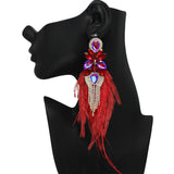 101093, RHINESTONE WITH FEATHER LONG EARRING