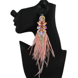 101093, RHINESTONE WITH FEATHER LONG EARRING