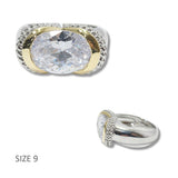 101157, 14K GOLD PLATED TWO TONE OVAL CZ RING