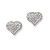 101193, WHITE GOLD PLATED, HEART CUBIC ZIRCONIA STUD EARRING