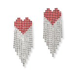 101213, HEART CRYSTAL RHINESTONE TASSEL EARRING