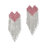 101213, HEART CRYSTAL RHINESTONE TASSEL EARRING