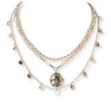 101224, DAINTY ROUND CHARM MULTI LAYERED NECKLACE