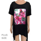 101254, PINK & GREEN LADY CRYSTAL EMBELLISHED T-SHIRT TOP