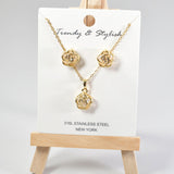 101271, ROSE FLOWER STAINLESS STEEL PENDANT NECKLACE SET