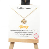 101295, GOLD DIPPED, "GOLDEN HONEY" DAINTY BEE CUBIC ZIRCONIA CHARM NECKLACE