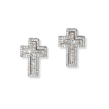101309, CROSS CUBIC ZIRCONIA STUD EARRING