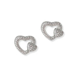 101311, GOLD DIPPED, DOUBLE HEART CUBIC ZIRCONIA STUD EARRING