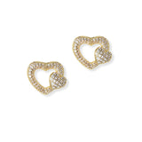 101311, GOLD DIPPED, DOUBLE HEART CUBIC ZIRCONIA STUD EARRING