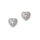 101312, GOLD DIPPED, HEART LOCK CUBIC ZIRCONIA STUD EARRING