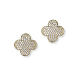 101314, GOLD DIPPED, CLOVER PAVE CUBIC ZIRCONIA STUD EARRING