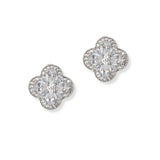 101315, GOLD DIPPED, CLOVER CUBIC ZIRCONIA STUD EARRING