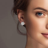 101316, GOLD DIPPED, FLOWER CUBIC ZIRCONIA STUD EARRING