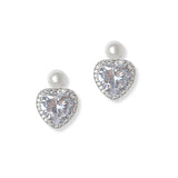 101317, GOLD DIPPED, HEART CUBIC ZIRCONIA PEARL STUD EARRING