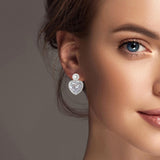 101317, GOLD DIPPED, HEART CUBIC ZIRCONIA PEARL STUD EARRING