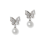 101318, GOLD DIPPED, BUTTERFLY CUBIC ZIRCONIA PEARL DANGLE EARRING