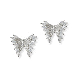 101320, WHITE GOLD DIPPED, BUTTERFLY CUBIC ZIRCONIA STUD EARRING