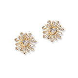 101321, GOLD DIPPED, DAINTY HEART ACCENT FLOWER CUBIC ZIRCONIA STUD EARRING