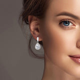 101323, WHITE GOLD DIPPED, TEARDROP CUBIC ZIRCONIA DANGLE EARRING