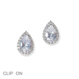101331, GOLD DIPPED, TEARDROP CUBIC ZIRCONIA CLIP ON EARRING