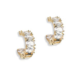 101333, GOLD DIPPED, HALF IN OUT CUBIC ZIRCONIA ROUND HOOP EARRING