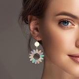 101388, ROUND FLOWER DANGLE EARRING