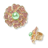101408, FLOWER PEARL WITH RHINESTONE STRETCH RING