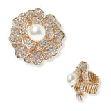 101408, FLOWER PEARL WITH RHINESTONE STRETCH RING