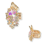 101409, BUTTERFLY & FLOWER RHINESTONE STRETCH RING