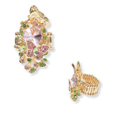 101409, BUTTERFLY & FLOWER RHINESTONE STRETCH RING